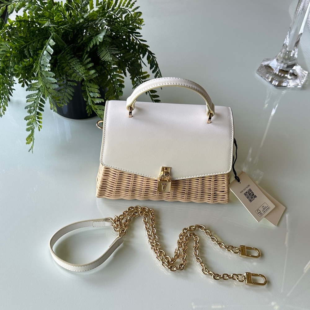Ted Baker London White and Tan Mini Bag with Gold Chain
